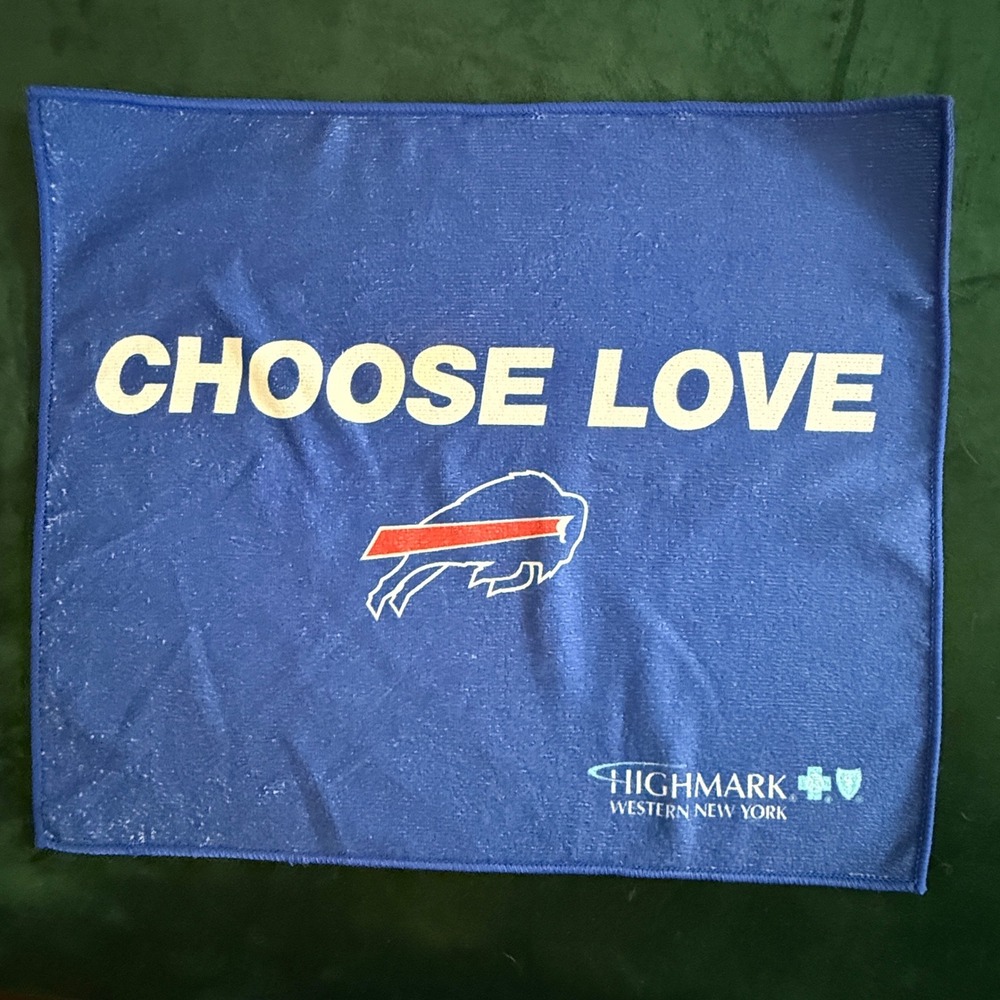 Buffalo Bills Choose Love Highmark Rally Towel Blue White Red 15x18